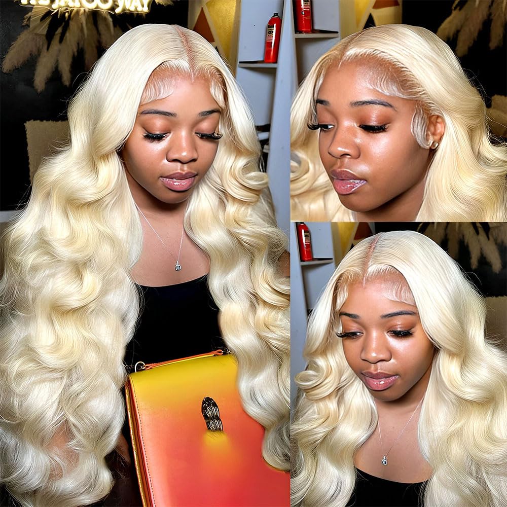 MARUOL 613 Lace Front Wig Human Hair 200 Density Body Wave Blonde Lace Front Wigs 22 Inch 613 Colored Blonde Wig Human Hair Pre Plucked Body Wave 13x4 HD Lace Frontal Wigs for Women with Baby Hair