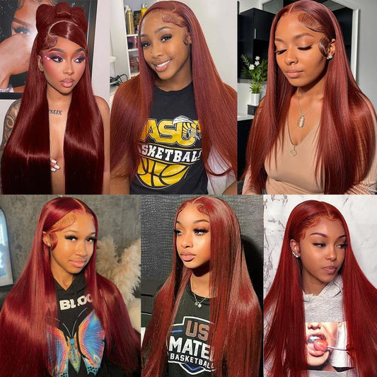 250 Density Straight Lace Front Wigs Human Hair Pre Plucked 13x4 HD Transparent Lace Front Wigs Human Hair for Women Reddish Brown Lace Front Wigs HumanHair 33# Colored Brazilian Human Hair Wig 26Inch