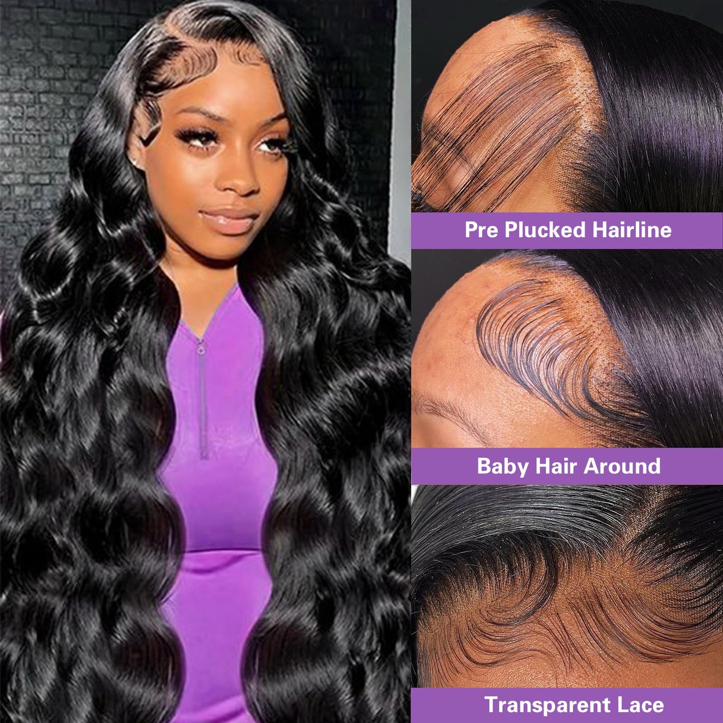 WPRWPR 30 inch Lace Front Wig Human Hair Pre Plucked 13x6 Body Wave HD Lace Front Wigs Human Hair for Women 180% Density Glueless Brazilian Virgin Human Hair Wig with Baby Hair Natural Black