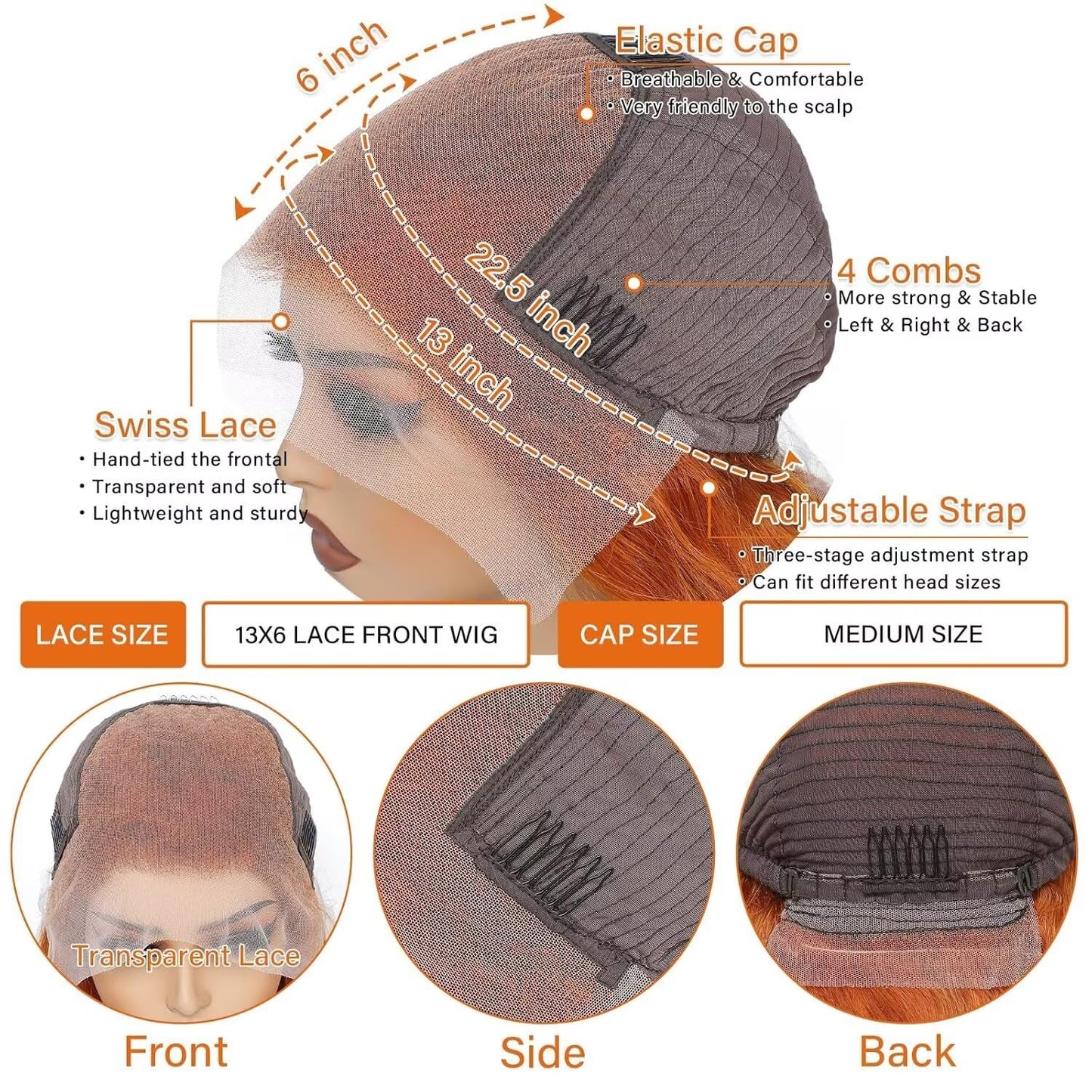 Arsola Ginger Orange 13x6 Lace Front Wigs Human Hair Straight Ginger Wig HD Transparent Lace Frontal Wigs #350 Colored Human Hair Wig Pre Plucked With Baby Hair 180 Density 30 Inch