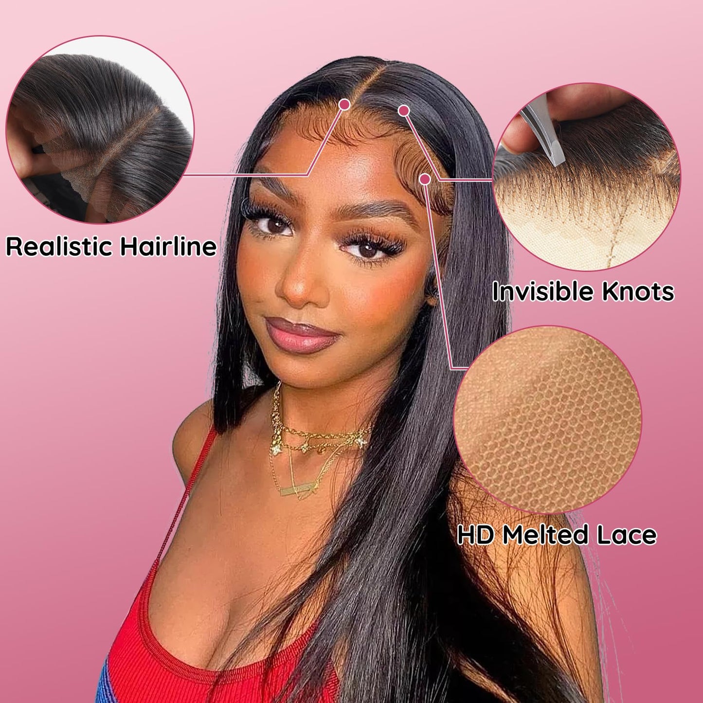 GOIHA 26 inch 13x6 HD Lace Front Human Hair Wig 200 Density 12A Virgin Hair Straight Lace Frontal Wig Pre Plucked with Baby Hair Glueless Wigs for Black Women Natural Color