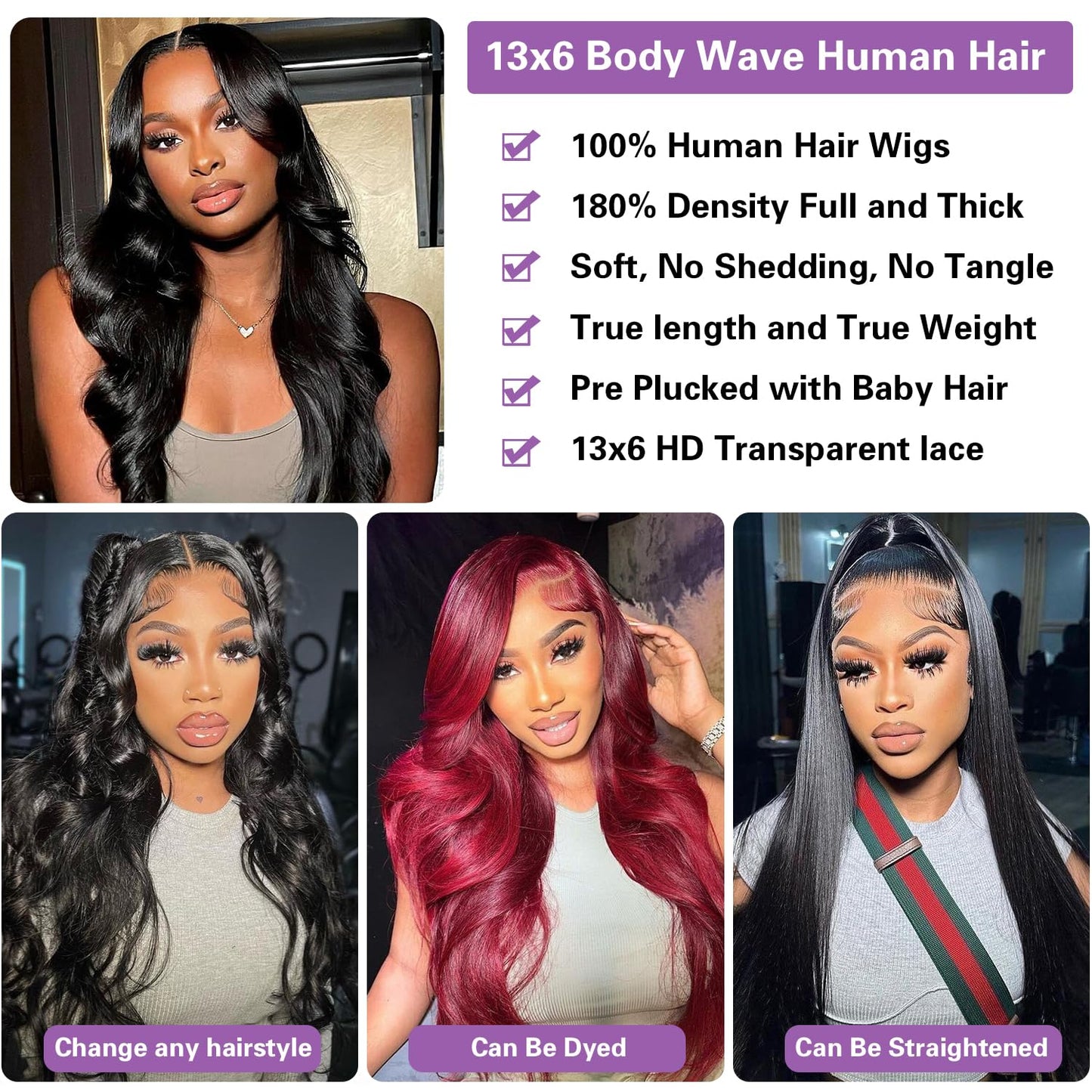 WPRWPR 30 inch Lace Front Wig Human Hair Pre Plucked 13x6 Body Wave HD Lace Front Wigs Human Hair for Women 180% Density Glueless Brazilian Virgin Human Hair Wig with Baby Hair Natural Black