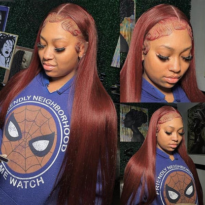250 Density Straight Lace Front Wigs Human Hair Pre Plucked 13x4 HD Transparent Lace Front Wigs Human Hair for Women Reddish Brown Lace Front Wigs HumanHair 33# Colored Brazilian Human Hair Wig 26Inch