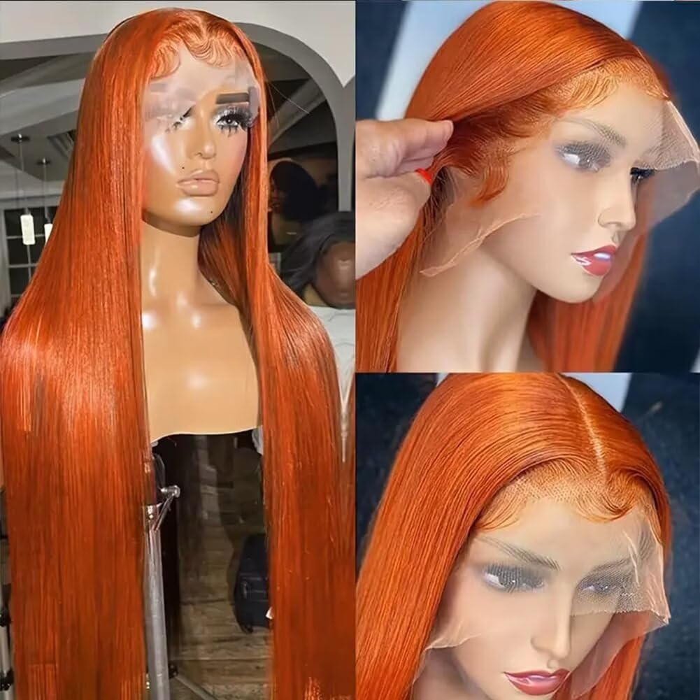 Arsola Ginger Orange 13x6 Lace Front Wigs Human Hair Straight Ginger Wig HD Transparent Lace Frontal Wigs #350 Colored Human Hair Wig Pre Plucked With Baby Hair 180 Density 30 Inch