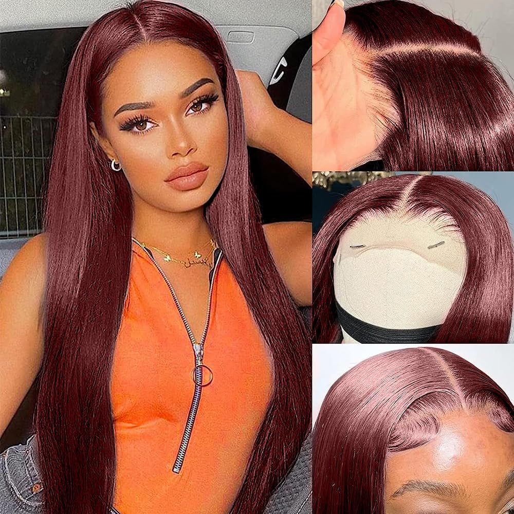 250 Density Straight Lace Front Wigs Human Hair Pre Plucked 13x4 HD Transparent Lace Front Wigs Human Hair for Women Reddish Brown Lace Front Wigs HumanHair 33# Colored Brazilian Human Hair Wig 26Inch
