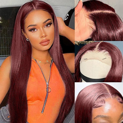250 Density Straight Lace Front Wigs Human Hair Pre Plucked 13x4 HD Transparent Lace Front Wigs Human Hair for Women Reddish Brown Lace Front Wigs HumanHair 33# Colored Brazilian Human Hair Wig 26Inch