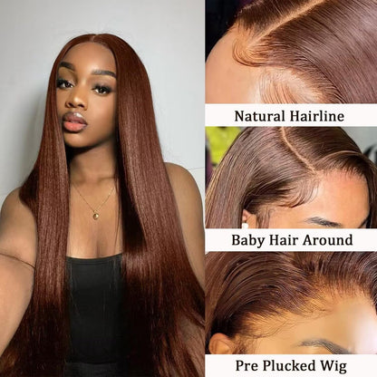 Arsola 30 Inch Chocolate Brown 13x6 Lace Front Wig Human Hair 180 Density Pre Plucked 13x6 HD Transparent Straight Lace Frontal Wig #4 Colored Wigs for Women