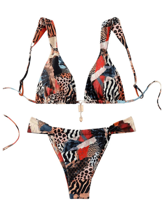 RoseSeek Women's 2 Piece Leopard Floral Bathing Suit Wireless Triangle Swimsuit High Waisted Bikini Sets Multicolor Medium