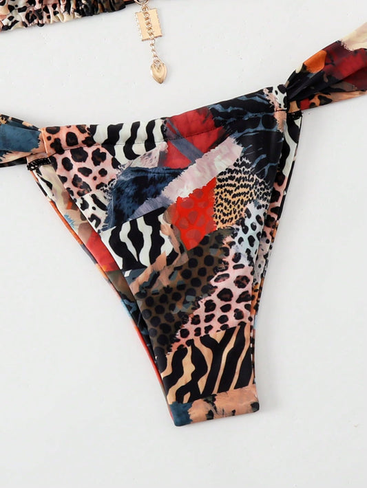RoseSeek Women's 2 Piece Leopard Floral Bathing Suit Wireless Triangle Swimsuit High Waisted Bikini Sets Multicolor Medium