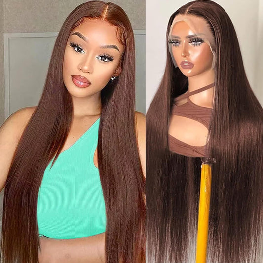 Arsola 30 Inch Chocolate Brown 13x6 Lace Front Wig Human Hair 180 Density Pre Plucked 13x6 HD Transparent Straight Lace Frontal Wig #4 Colored Wigs for Women