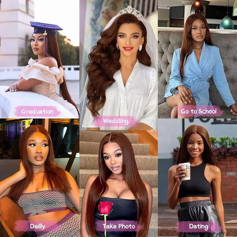Arsola 30 Inch Chocolate Brown 13x6 Lace Front Wig Human Hair 180 Density Pre Plucked 13x6 HD Transparent Straight Lace Frontal Wig #4 Colored Wigs for Women