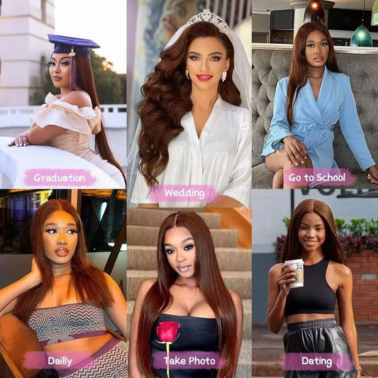 Arsola 30 Inch Chocolate Brown 13x6 Lace Front Wig Human Hair 180 Density Pre Plucked 13x6 HD Transparent Straight Lace Frontal Wig #4 Colored Wigs for Women