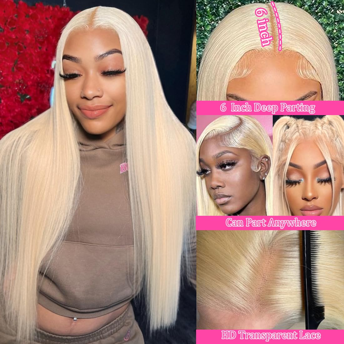 30 Inch 613 Lace Front Wig Human Hair Blonde 13X6 HD Transparent Lace Front Wigs Human Hair 180% Density Blonde Glueless Wigs 613 HD Straight Lace Frontal Wig Pre Plucked