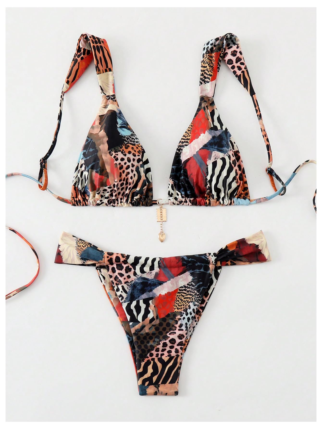 RoseSeek Women's 2 Piece Leopard Floral Bathing Suit Wireless Triangle Swimsuit High Waisted Bikini Sets Multicolor Medium