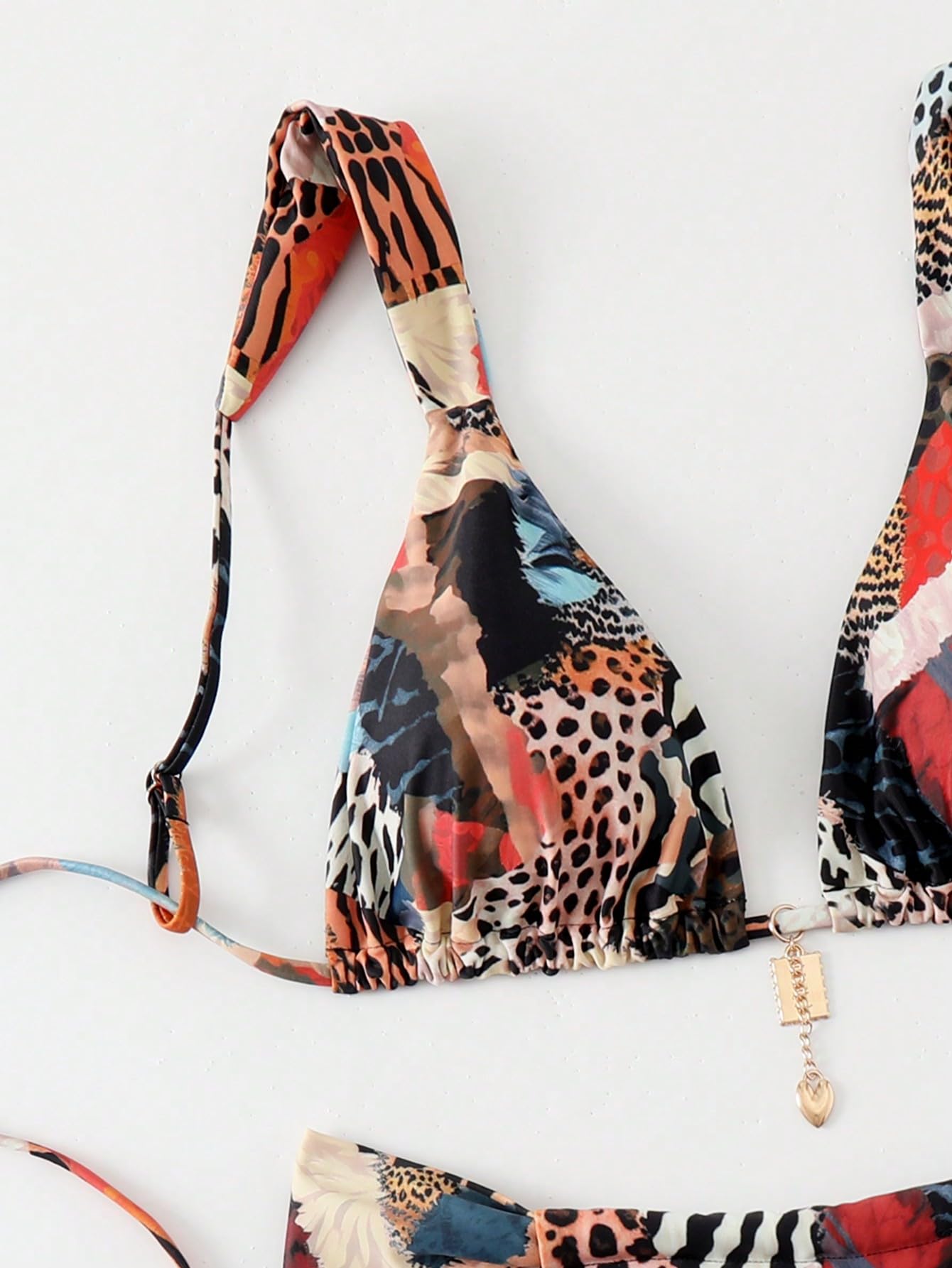 RoseSeek Women's 2 Piece Leopard Floral Bathing Suit Wireless Triangle Swimsuit High Waisted Bikini Sets Multicolor Medium