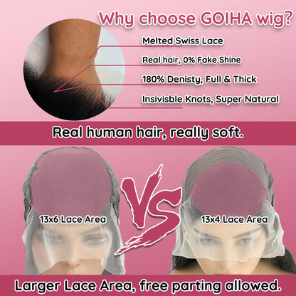 GOIHA 26 inch 13x6 HD Lace Front Human Hair Wig 200 Density 12A Virgin Hair Straight Lace Frontal Wig Pre Plucked with Baby Hair Glueless Wigs for Black Women Natural Color