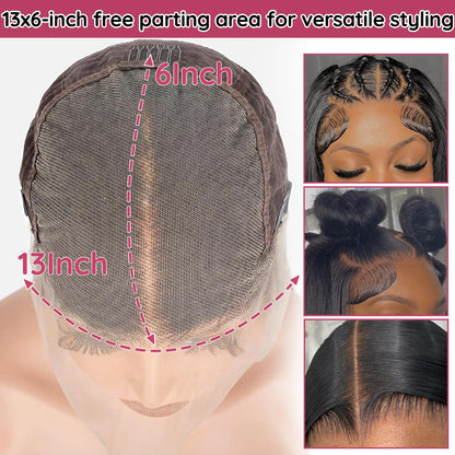 GOIHA 26 inch 13x6 HD Lace Front Human Hair Wig 200 Density 12A Virgin Hair Straight Lace Frontal Wig Pre Plucked with Baby Hair Glueless Wigs for Black Women Natural Color