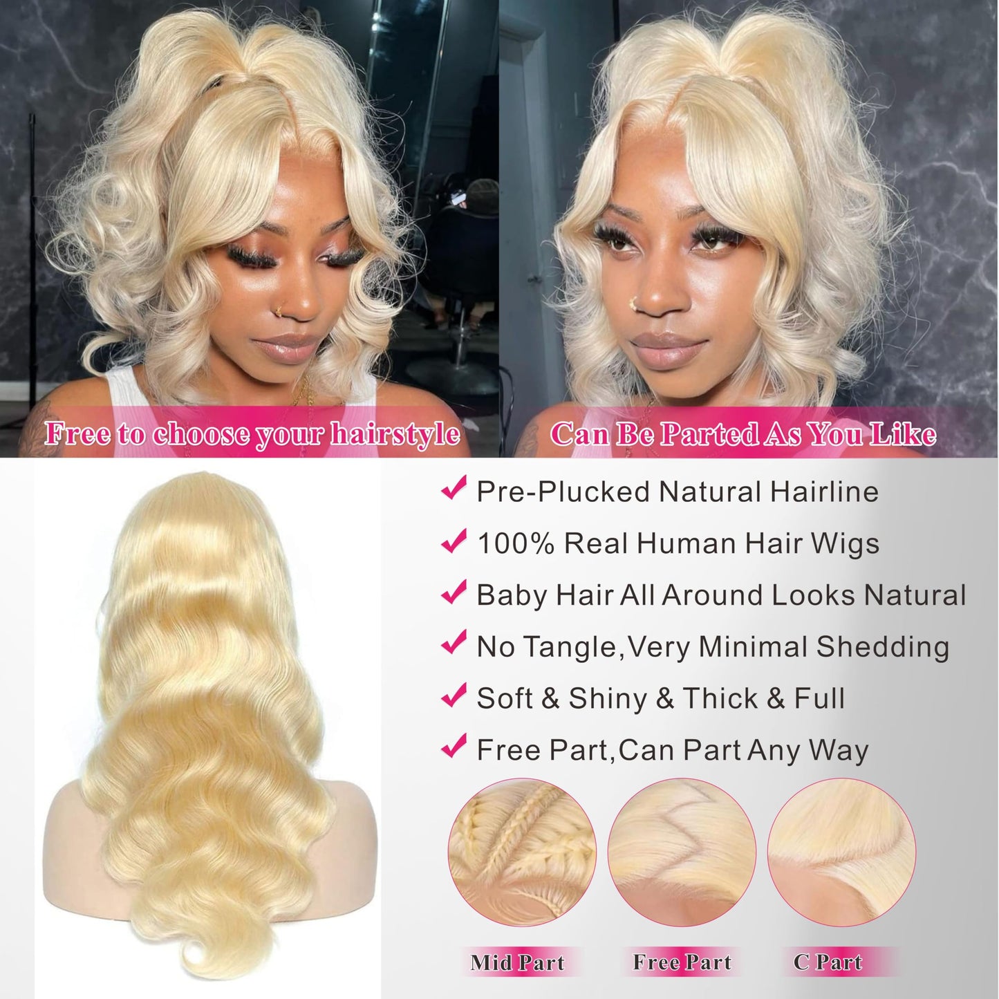 MARUOL 613 Lace Front Wig Human Hair 200 Density Body Wave Blonde Lace Front Wigs 22 Inch 613 Colored Blonde Wig Human Hair Pre Plucked Body Wave 13x4 HD Lace Frontal Wigs for Women with Baby Hair