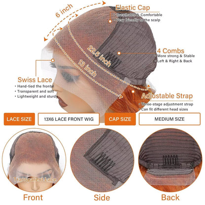Arsola Ginger Orange 13x6 Lace Front Wigs Human Hair Straight Ginger Wig HD Transparent Lace Frontal Wigs #350 Colored Human Hair Wig Pre Plucked With Baby Hair 180 Density 30 Inch