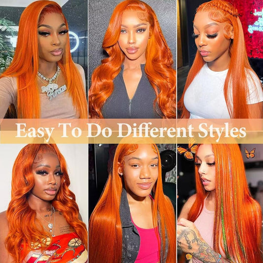 Arsola Ginger Orange 13x6 Lace Front Wigs Human Hair Straight Ginger Wig HD Transparent Lace Frontal Wigs #350 Colored Human Hair Wig Pre Plucked With Baby Hair 180 Density 30 Inch