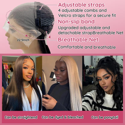 GOIHA 26 inch 13x6 HD Lace Front Human Hair Wig 200 Density 12A Virgin Hair Straight Lace Frontal Wig Pre Plucked with Baby Hair Glueless Wigs for Black Women Natural Color
