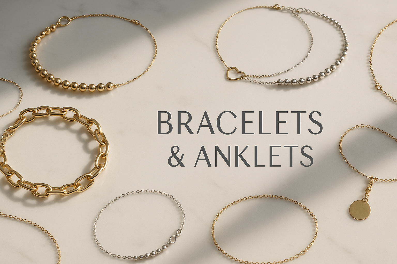 create a banner of a BRACLETS AND ANKELTS make it cool and professional way in HD image